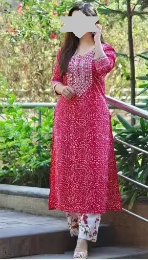 Bandhani Print Kurta Set with 3-4 th sleeve Color 1 (KS101)