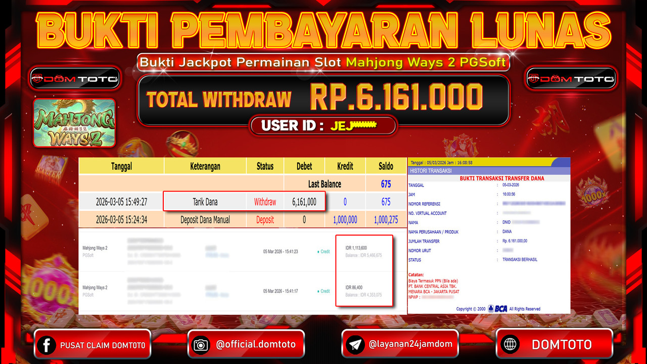 JACKPOT SLOT Mahjong Ways 2 PGSoft 05 MARET 2026