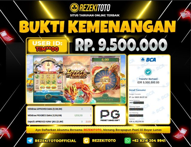 BUKTI KEMENANGAN 07 JULI 2025  DRAGON LEGEND 9 JUTA 