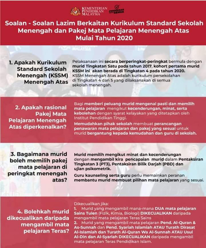 Sistem Baru Mata Pelajaran Tingkatan 4 & 5 Mulai Tahun 