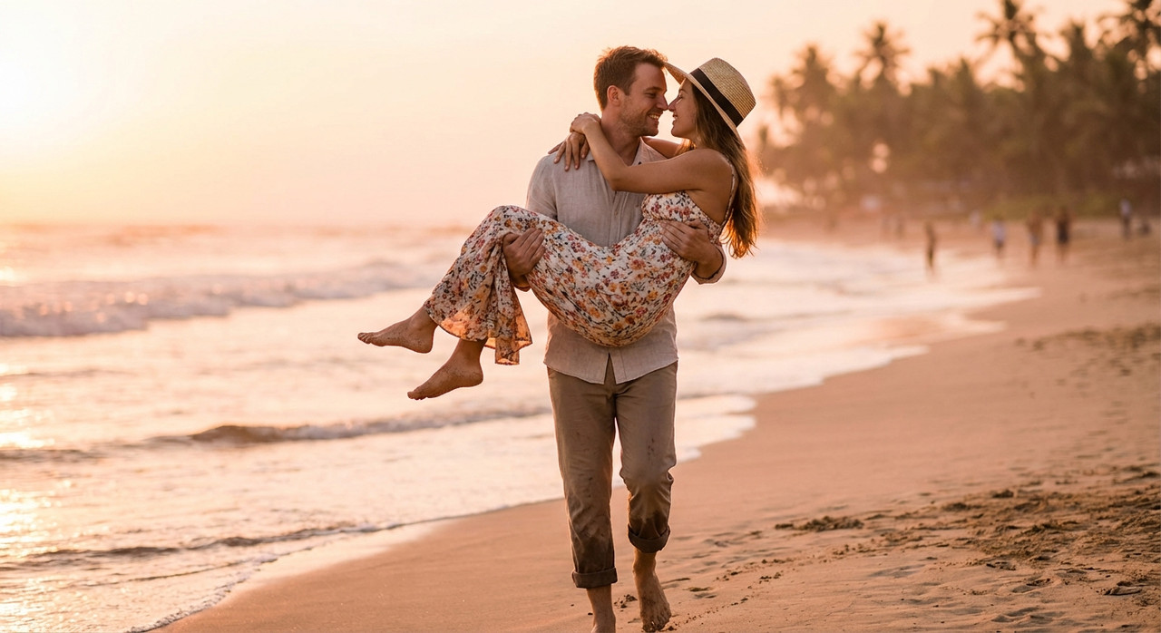 Hailuo Image Man carrying a woman in his ar 455353391303581697