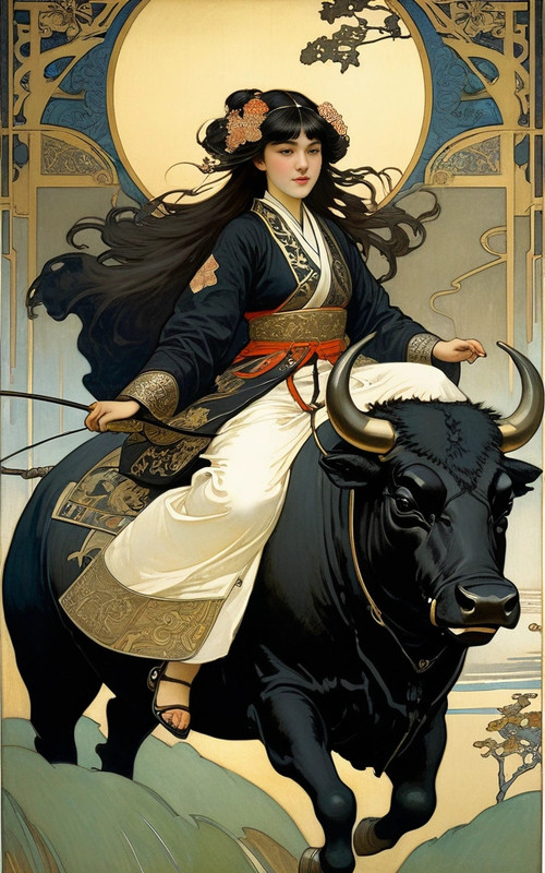tori_gates_japan_girl_riding_black_bull__by_vasnetsov__greg_rutkowski__art_nouveau__pre_raphaelite (