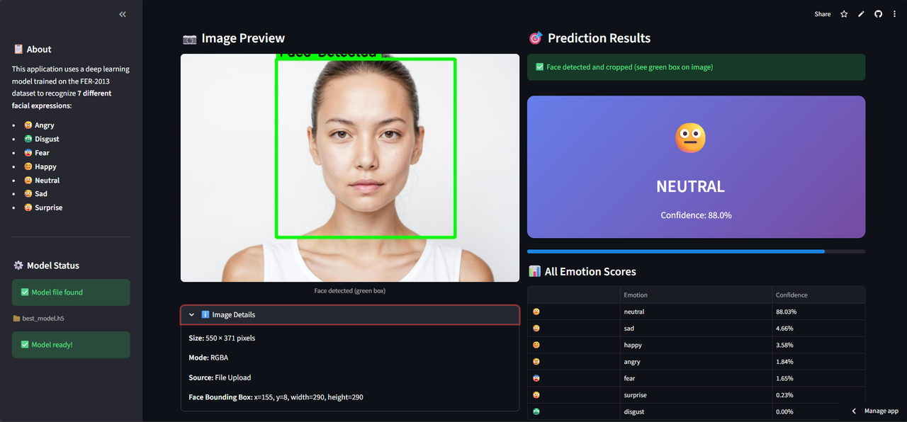 Facial Expression Recognition feature 4 screenshot - AI/ML/NLP project