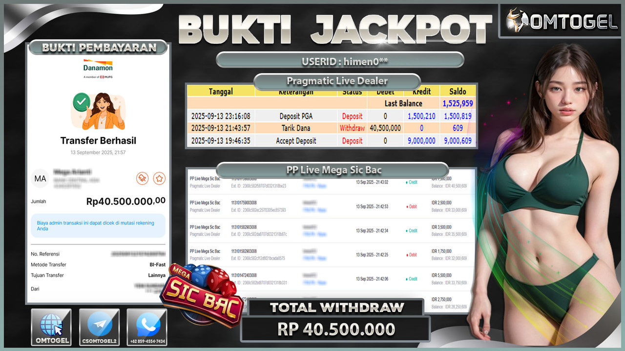 OMTOGEL JACKPOT PRAGMATIC CASINO LIVE MEGA SIC BAC 40 JUTA DI BAYAR LUNAS ,-