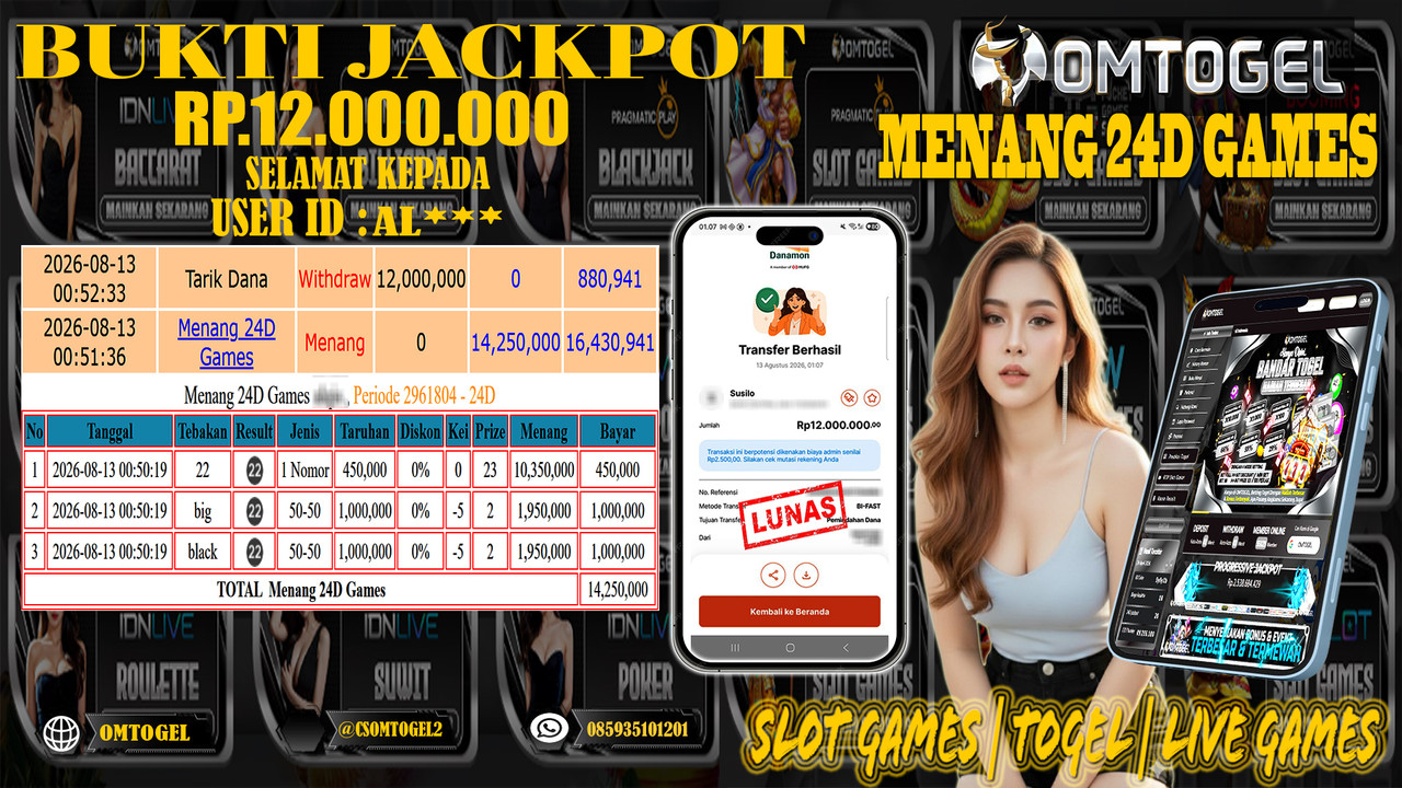 OMTOGEL MENANG 24D GAMES Rp,12,000,000,- DIBAYAR LUNAS