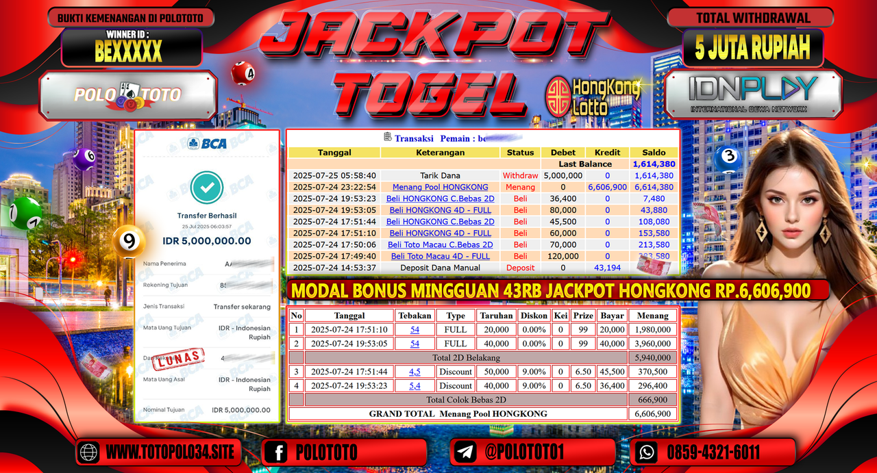 POLOTOTO JACKPOT TOGEL HONGKONG LOTTO Rp.5.000.000,- LUNAS