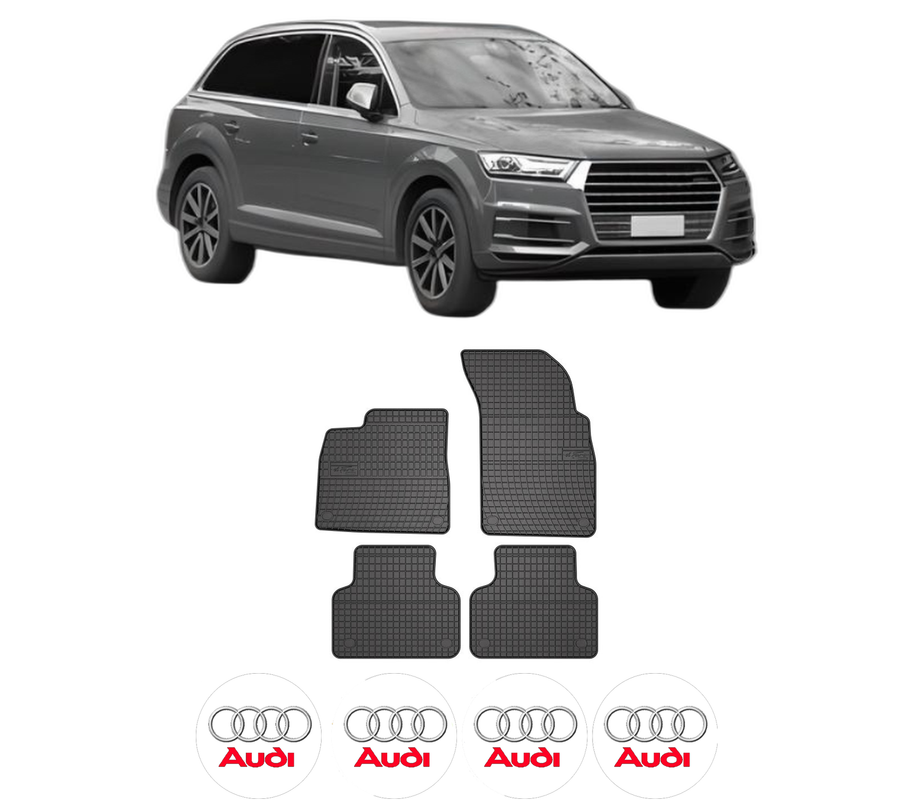 Set covorase presuri AUDI Q7 Van (4MB, 4MG) din 2015-2019, auto, din cauciuc thermoplastic, 4 Stickere auto cu AUDI