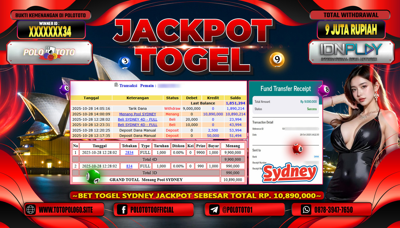 POLOTOTO JACKPOT TOGEL POOL SYDNEY Rp.9.000.000,- LUNAS