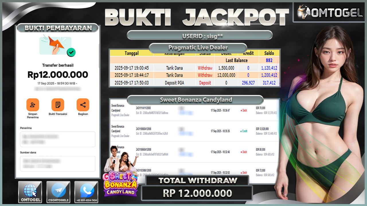 OMTOGEL JACKPOT PRAGMATIC CASINO SWEET BONANZA CANDYLAND 12 JUTA DI BAYAR LUNAS ,-