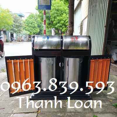 Thùng rác giả gỗ cao cấp đựng rác ngoài trời, thùng rác rẻ / 0963 839 593 Ms.Loan Thung-rac-ngoai-troi-thung-rac-gia-go-2-ngan-phan-loai-rac