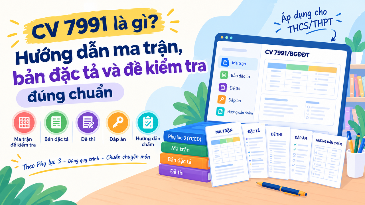 Minh họa ma trận và đề kiểm tra theo CV 7991 trên GiaoVienTot