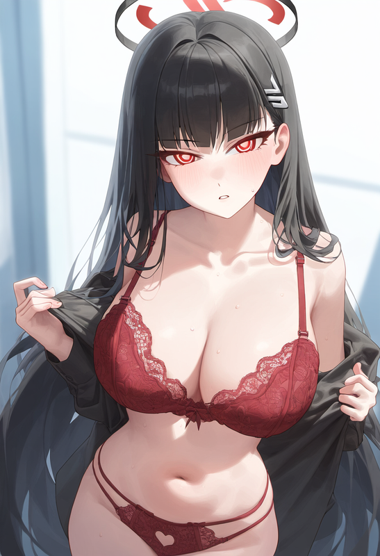 depth of field, 1girl, rio (blue archive), blue archive, {{{red lingerie}}}, bes s-3778076147