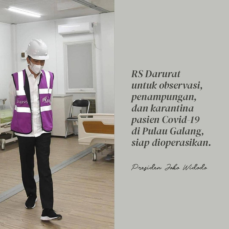 Presiden Jokowi saat meninjau kesiapan RS Darurat Corona di Pulau Galang, Rabu (1/4/2020)