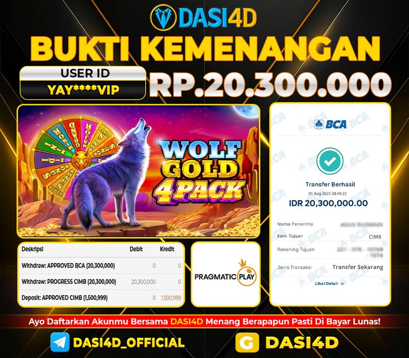 BUKTI KEMENANGAN 05 AGUSTUS DI WOLF GOLD 4 PACK WD 20.300.000