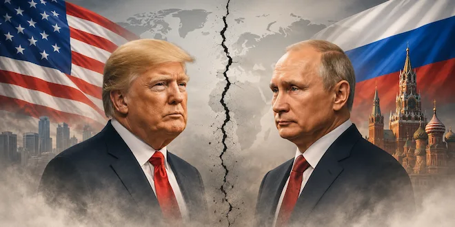 توتر أمريكي روسي يتصاعد في 2026.. صراع النفوذ يعيد تشكيل النظام الدولي مع تداعيات على أوكرانيا وأسواق الطاقة والاقتصاد العالمي، وسط جهود دبلوماسية متعثرة لاحتواء الأزمة.(تم توليدها بالذكاء الإصطناعي)