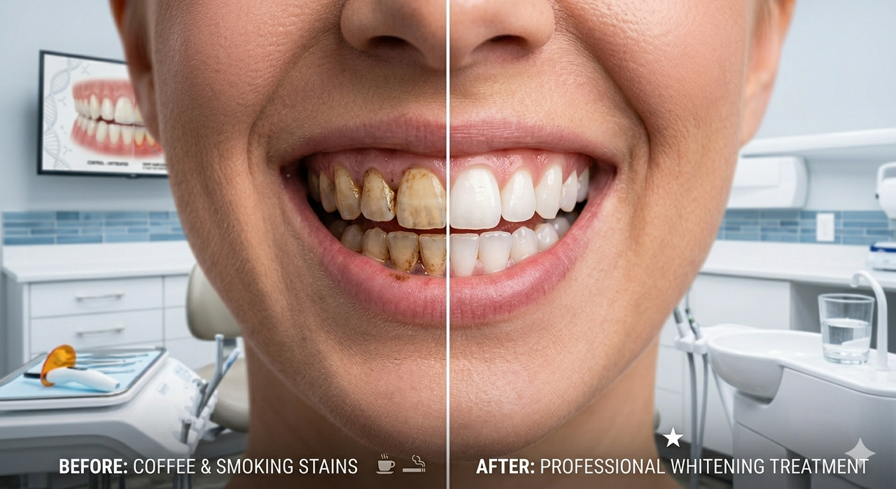 Before and after teeth whitening without enamel damage
