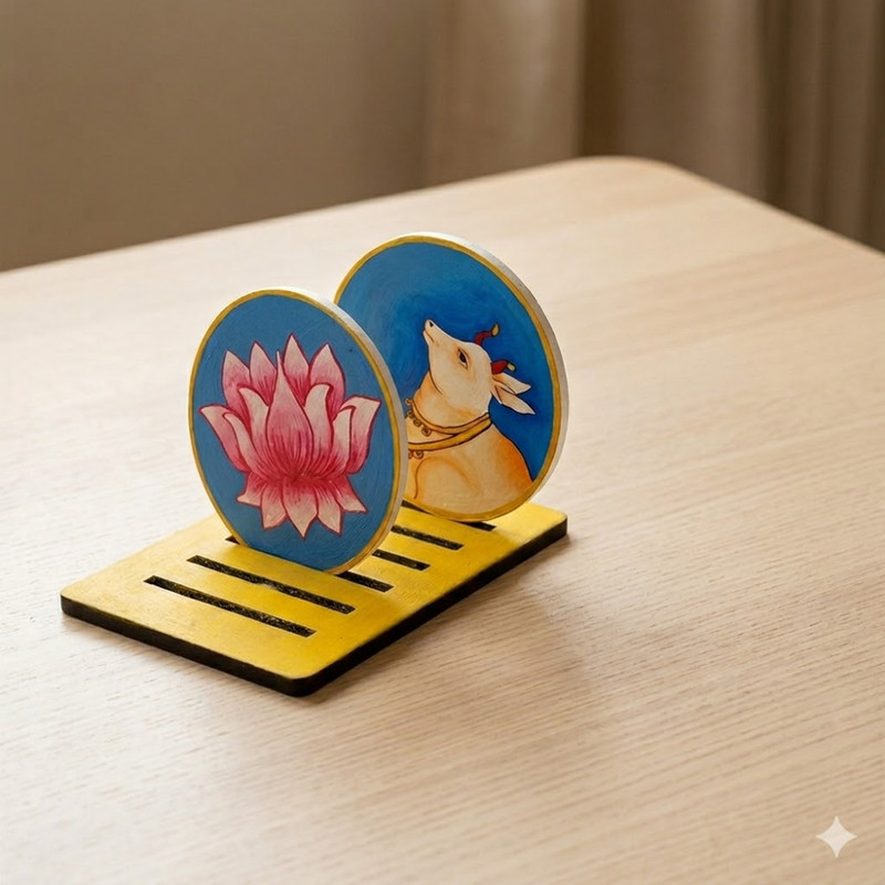 Pichwai Painting on Round Tea Coasters with Stand DIY Kit 