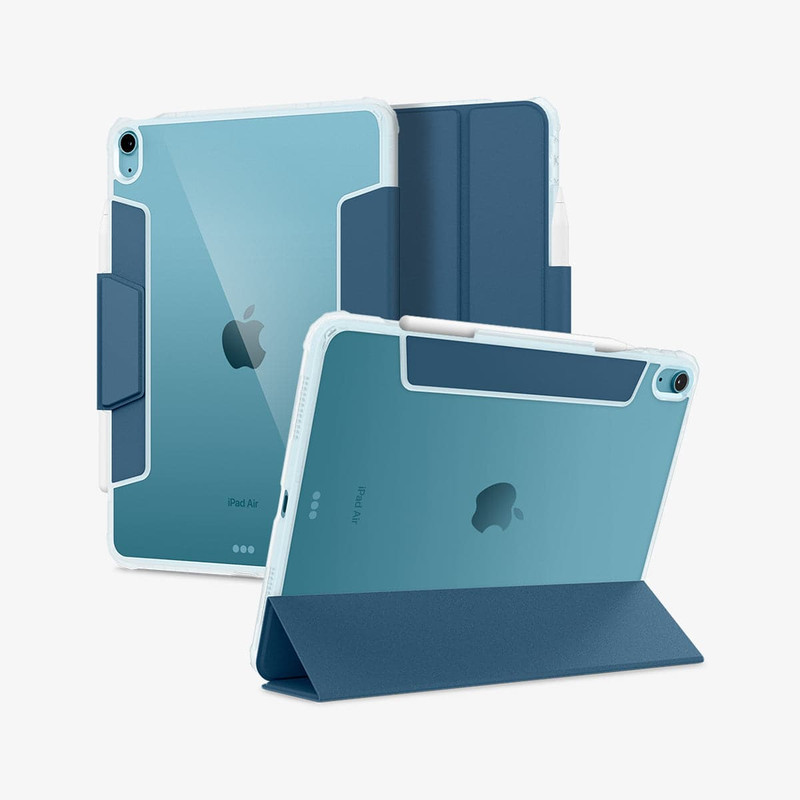 Forro Spigen Ultra Hybrid Pro en un iPad Air, mostrando su diseño transparente y robusto.