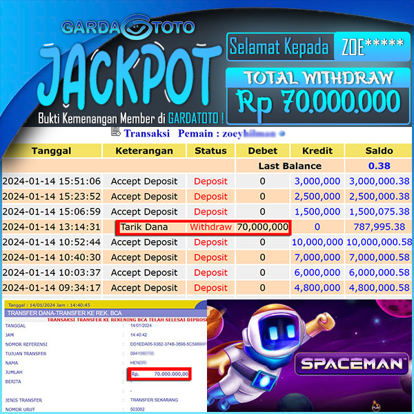 JACKPOT SLOT MAIN DI SLOT SPACEMAN WD Rp 70.000.000,- DIBAYAR LUNAS