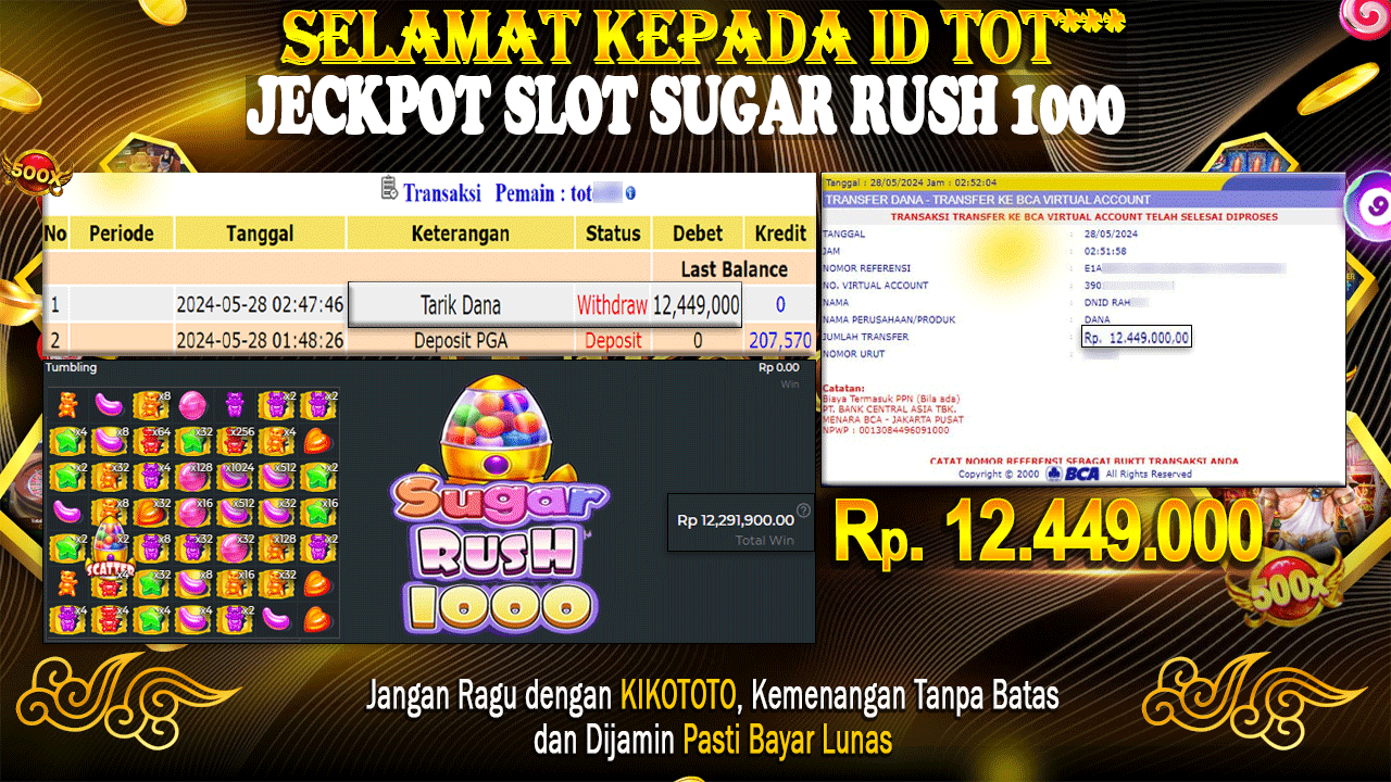 JECKPOTT !!! MENANG BELASAN JUTA DI SLOT SUGAR RUSH 1000  SEBESAR Rp 12,449,000 LANGSUNG DI BAYAR KIKOTOTO !!!!