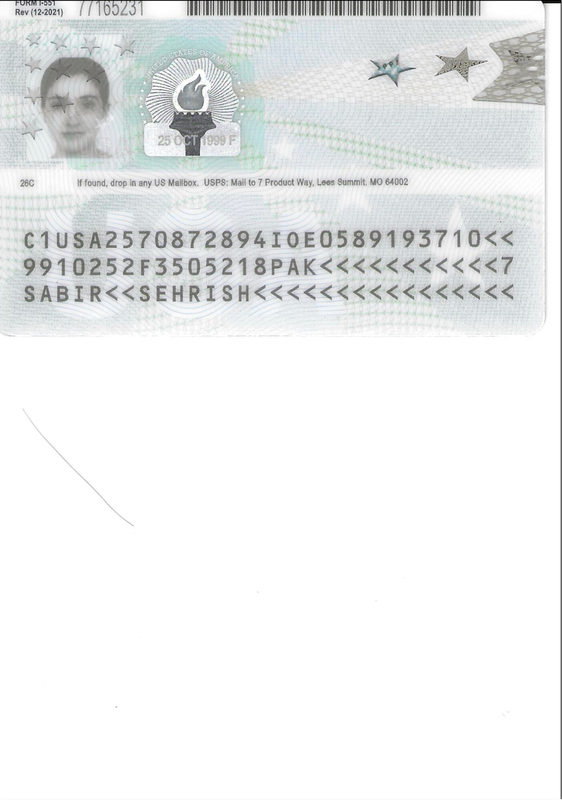Sehrish Resident card back
