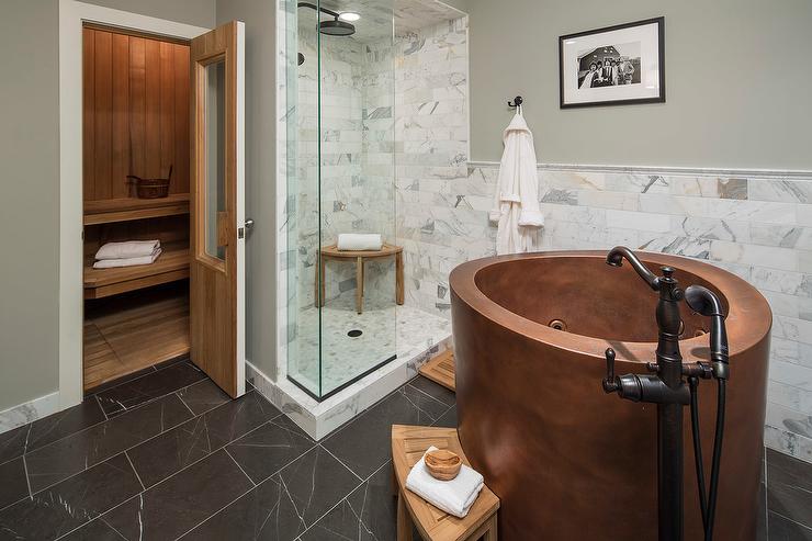 Bathroom featuring copper bathroomtub