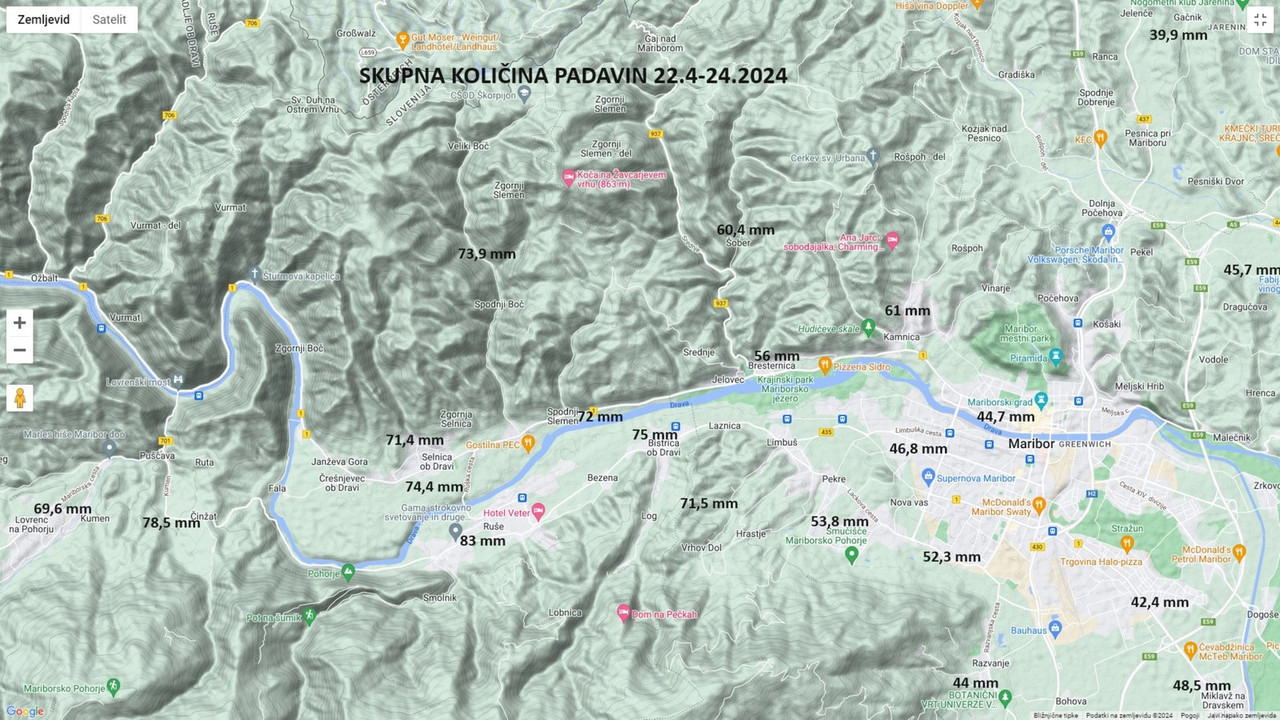 Skupna količina padavin 22.4-24.4.2024