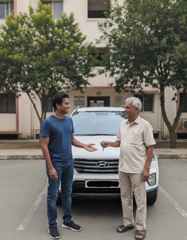 Arjun with his father and the car