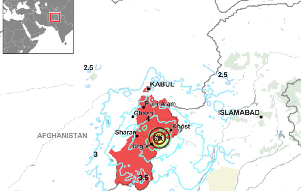 Terremoto Confine Afghanistan-Pakistan: Violento Sisma M6,1 epicentro 46 km a sud-ovest di Khost