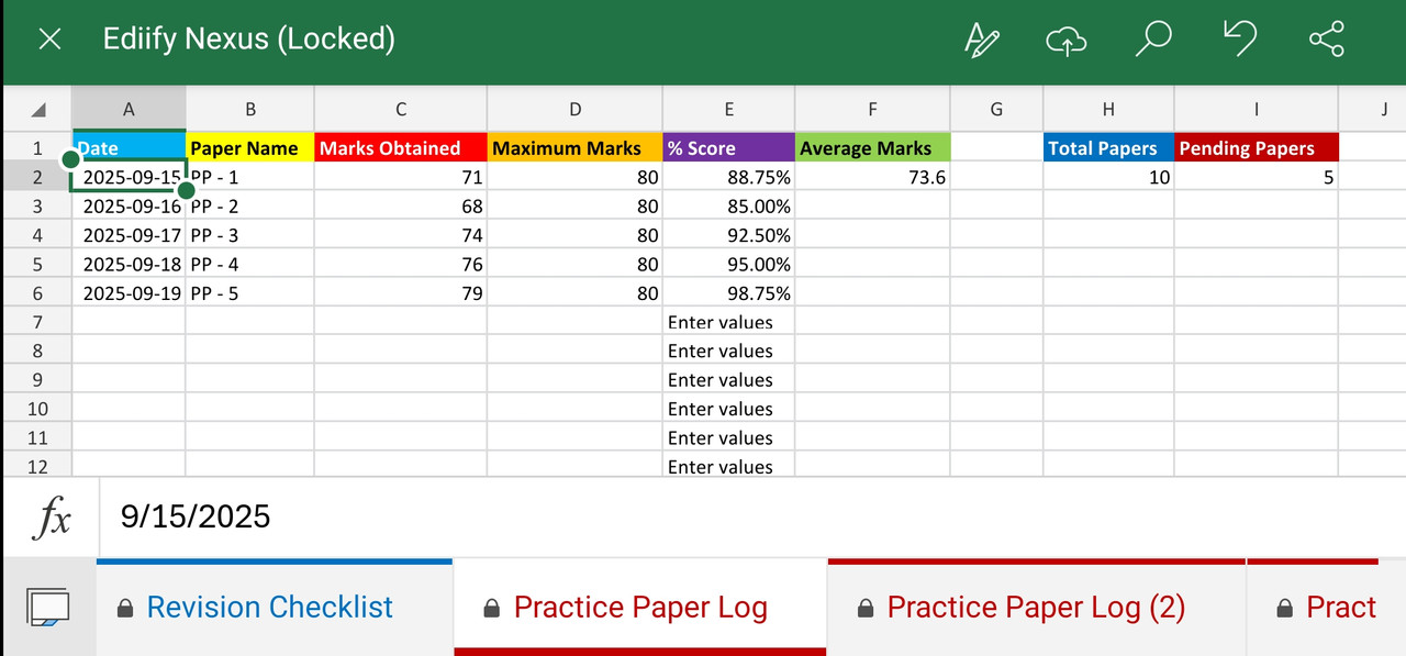 Practice Paper Log