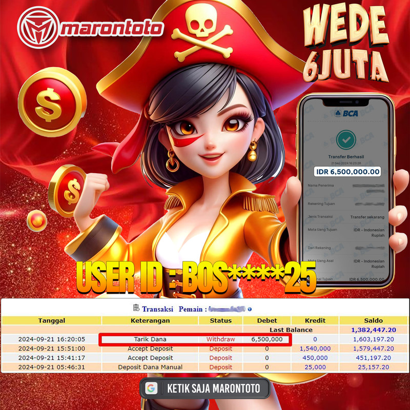 Bukti Kemenangan Member Marontoto Sebesar 6 JUTA