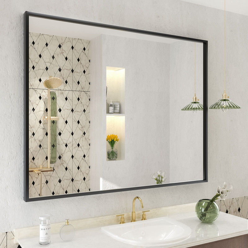 Amara Tempered Glass and Aluminum Alloy Framed French Cleat Mounted Wall Mirror 969131634