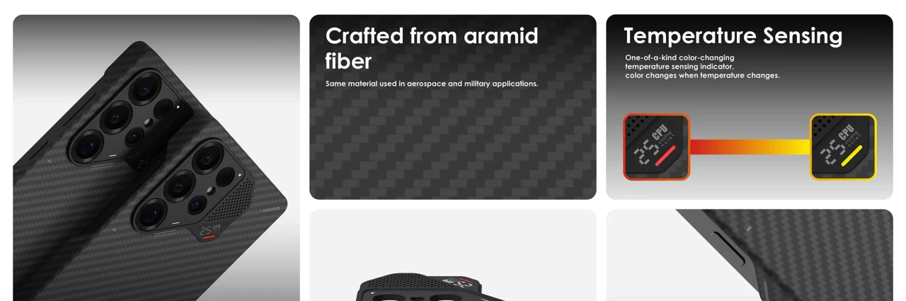 Husa pentru Samsung S25 Ultra, Aulumu din fibra de aramida, Ultra slim, compatibila MagSafe, Racire activa CoolHyper, Cadru camera din Aluminiu, Design rezistent la socuri, Disipare caldura, Protectie premium, Negru 2 d8a0a1e4 ef2d 47ca bf61 9f6b086de536