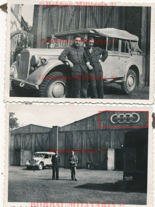 Fotos Hamburg 1943 mittlerer Einheits-PKW Kübelwagen vor Auto-Union Garage