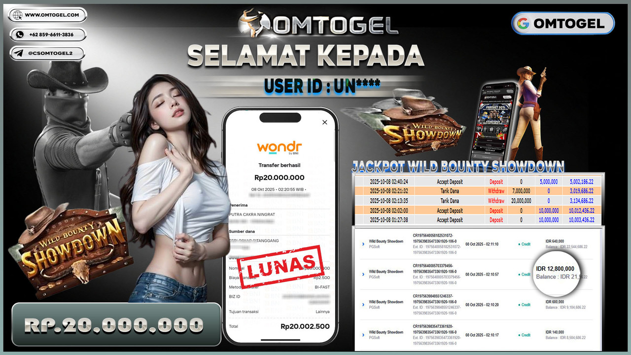 OMTOGEL JACKPOT PGSOFT WILD BOUNTY SHOWDOWN 20 JUTA DI BAYAR LUNAS ,-