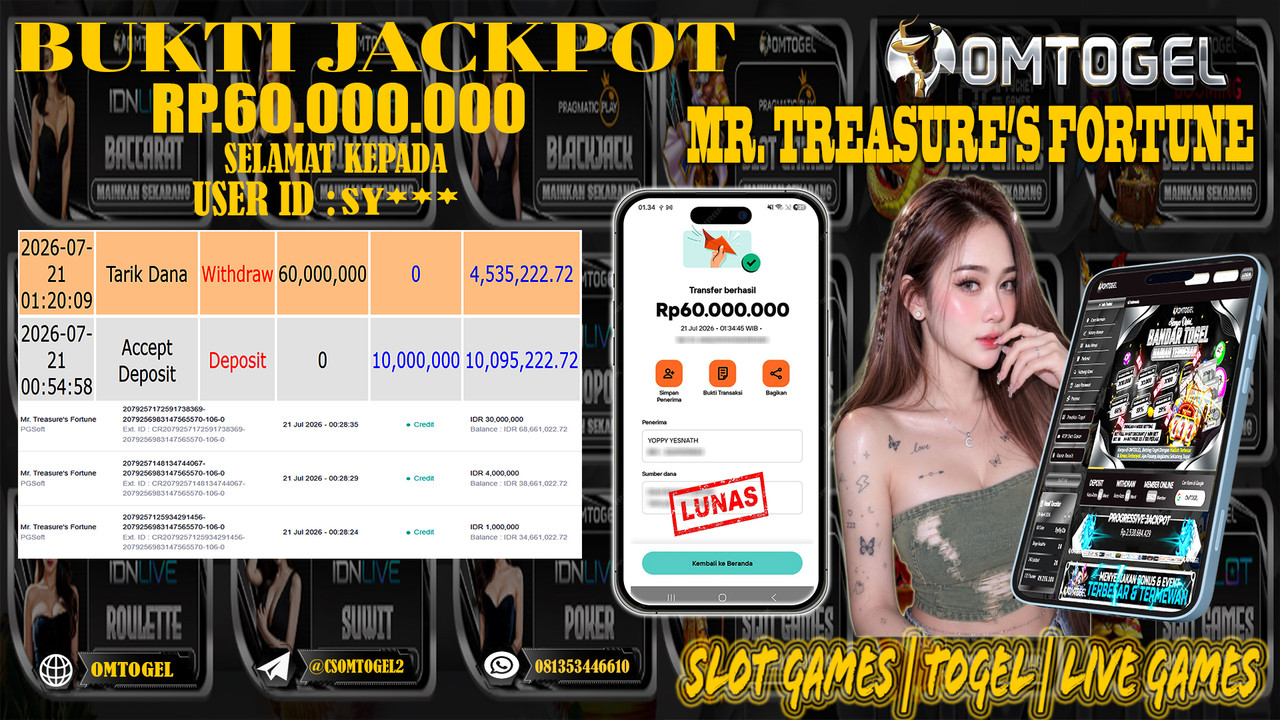 OMTOGEL JACKPOT PG SOFT MR TREASURES FORTUNE  Rp,60,000,000,- DIBAYAR LUNAS