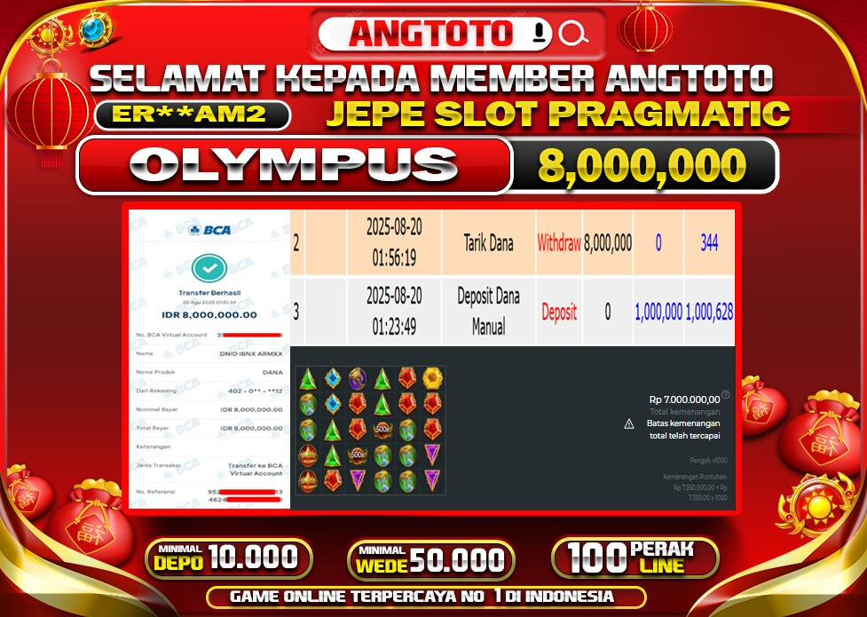 BUKTI PELUNASAN 19 AGUSTUS 2025 MENANG DI PERMAINAN GATES OF OLYMPUS TOTAL WD 8 JUTA
