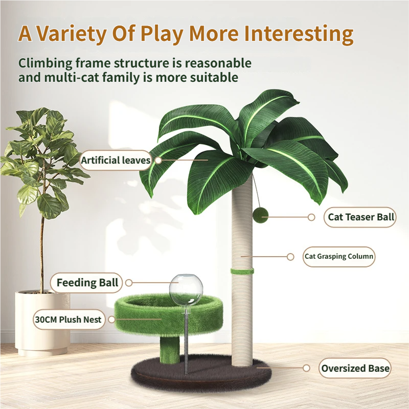 Large Multi-Functional Cat Tree & Activity Tower - All-in-One 70CM Tall Sisal Scratching Post, 31CM Diameter Plush Condo and Interactive Wobbling Feeder