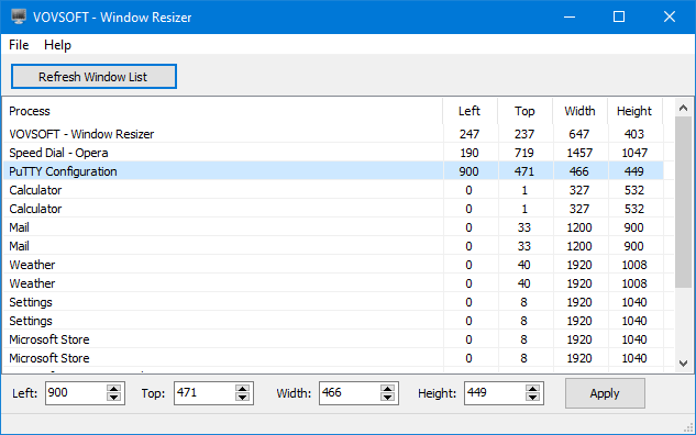 Vovsoft Window Resizer 2.0