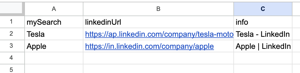 google sheet output example