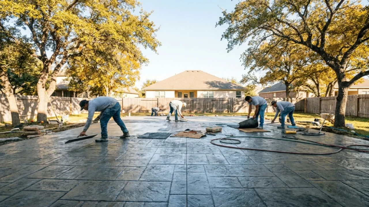 Concrete patio installation San Antonio fall season October November