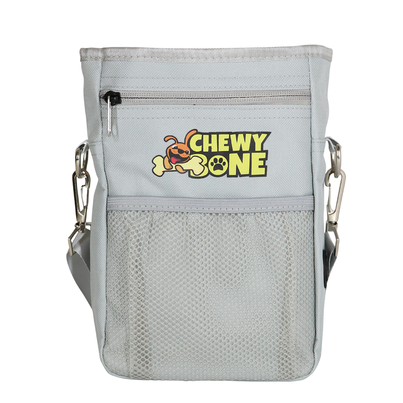 [ CHEWY BONE ] Dog Training Pouch Dog Carry Treat Bag Adjustable waist Belt Front Carrier & Shoulder Strap Grey