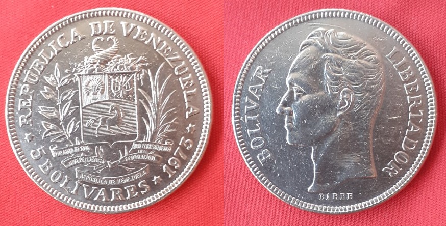 Venezuela, 5 bolívares, 1973 Venezuela-5-bolivares-1973