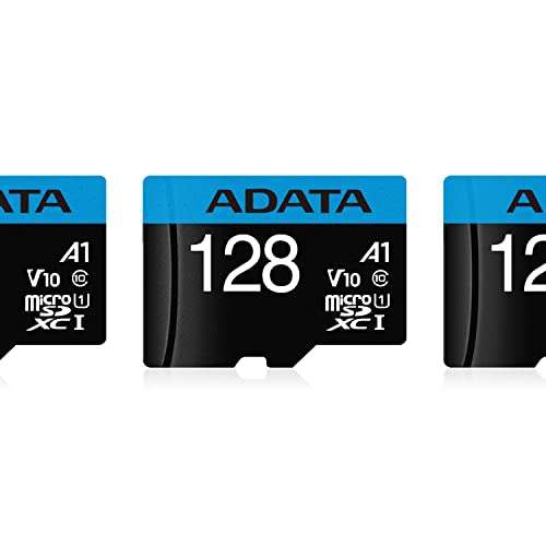 Amazon: ADATA 128 GB Tarjeta de Memoria Micro SDXC con Adaptador Color Negro con Azul A1 (Clase 10) 
