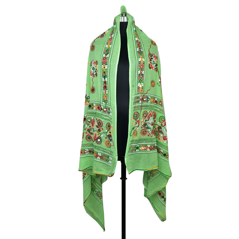 Women's Cotton Dupatta Wrap Stole Mirror Work Embroidery Ethinic Scarves Chunni - Picture 74 of 103
