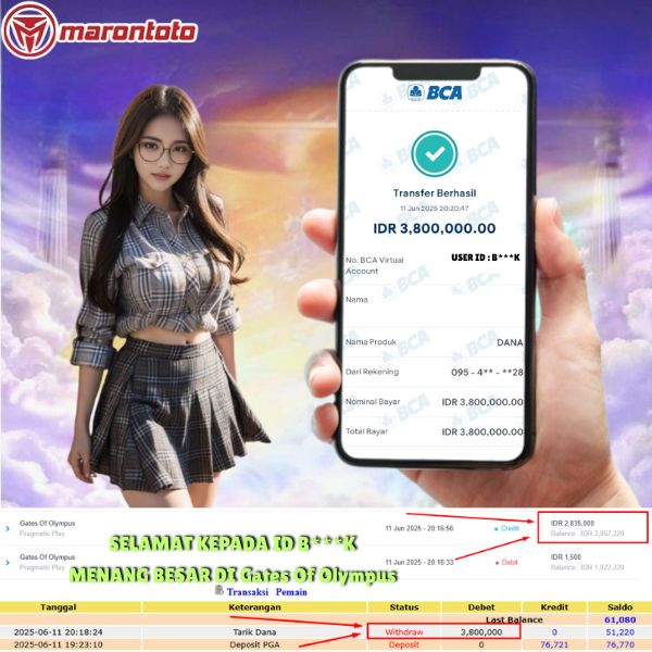 Bukti Kemenangan Member Marontoto Sebesar 3,800,000 JuTa