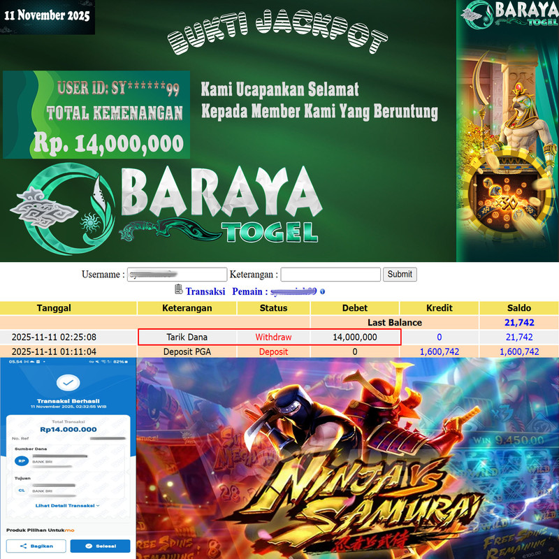 Rp. 14.000.000.- WD LUNAS DI BARAYATOGEL