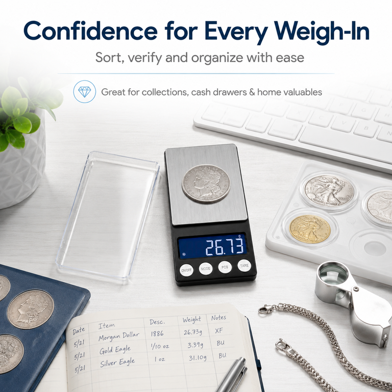 Digital Coin Scale, 200g x 0.01g Small Digital Scale with LCD Display, Jewelry Scale for Coins, Gold, Silver  UPC:00051141391793