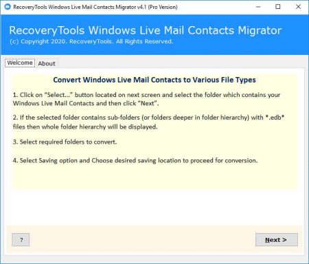 RecoveryTools Windows Live Mail Contacts Migrator v4.1
