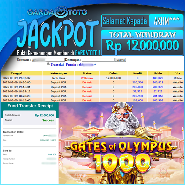 JACKPOT SLOT MAIN DI SLOT GATES OF OLYMPUS 1000 WD Rp 12.000.000,- DIBAYAR LUNAS GARDATOTO MANTAP !